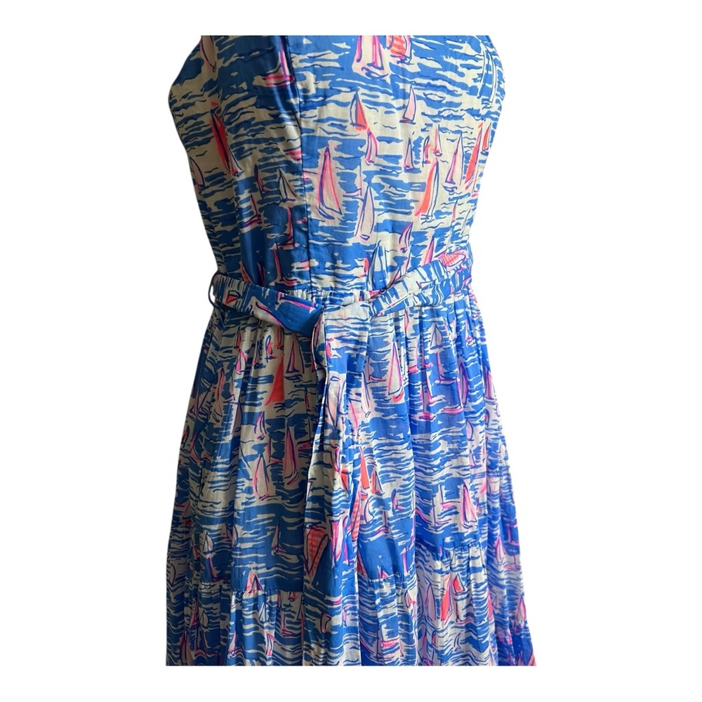 Lilly Pulitzer Sail Boat Vibrant Blue and Pink Maxi Dress Size 10 - Picture 7 of 13